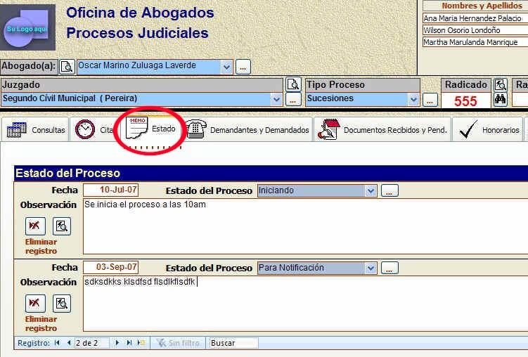 Estado del proceso