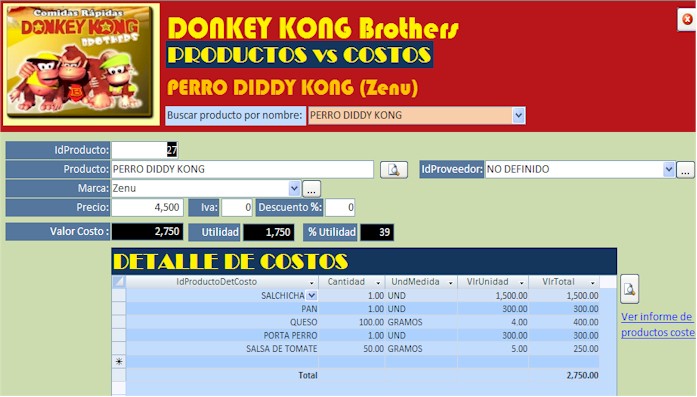 Punto de Venta Productos para costear